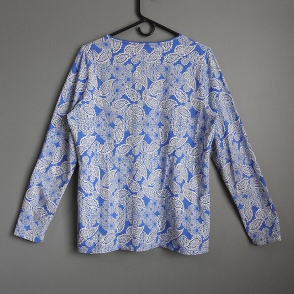 Kim Rogers Women's Crew Neck Long Sleeve Top Blue & White Paisley Large - Picture 5 of 6